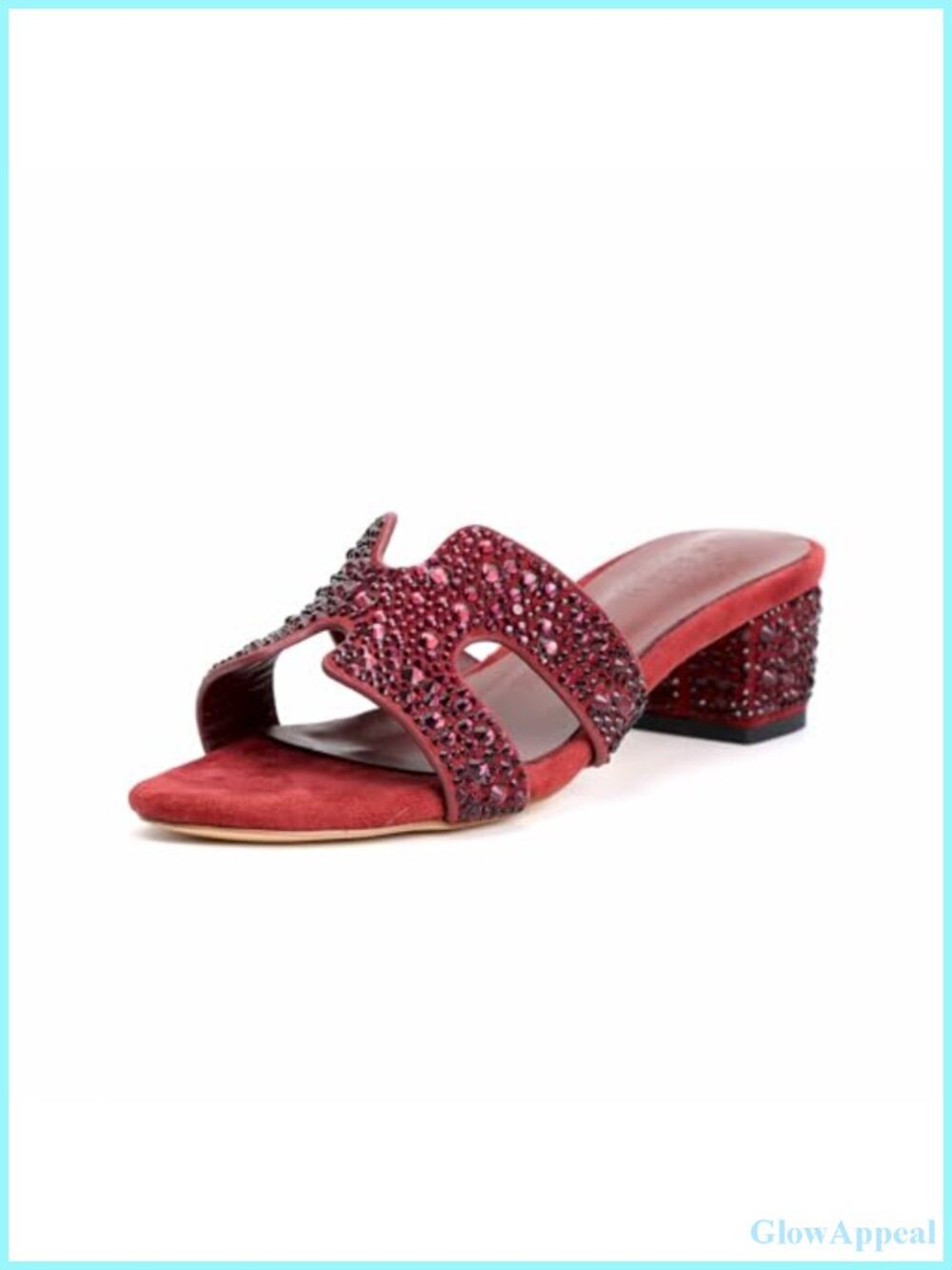Rhinestone Suede Heeled Sandals with 2 Inch Block Heel and H-Band for Wedding